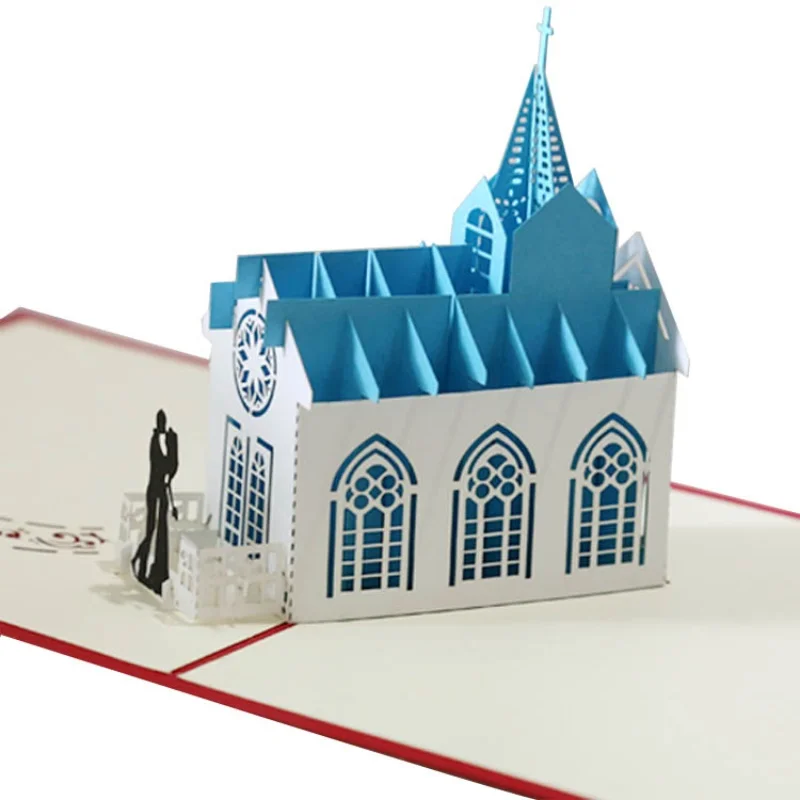 Горячее предложение 3D церкви Pop Up поздравительная открытка любовь Романтический