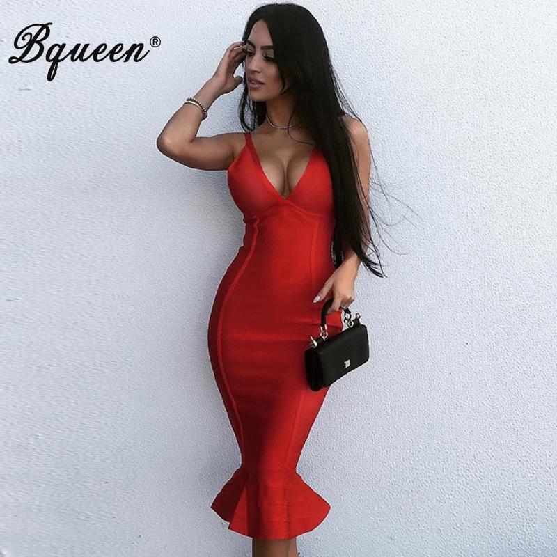 Bqueen 2017 Новое поступление сексуальное глубокий v-образный вырез миди на тонких