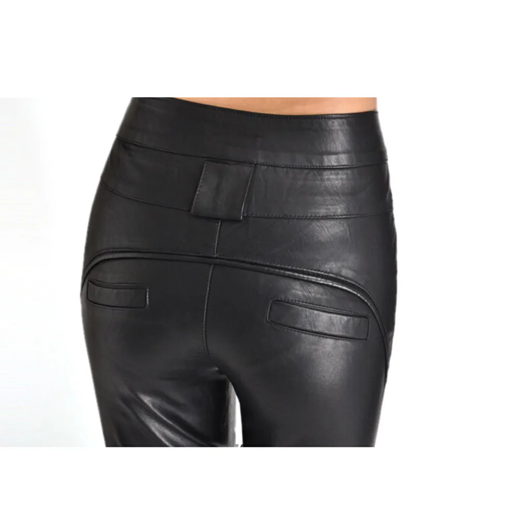 Женские классические брюки из искусственной кожи с высокой талией длинные