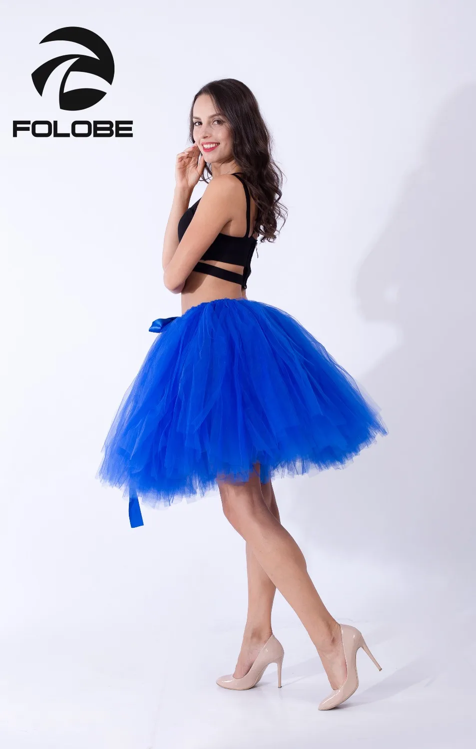 FOLOBE Королевский синий ручной работы миди тюль юбка пачка юбки женские Бальные