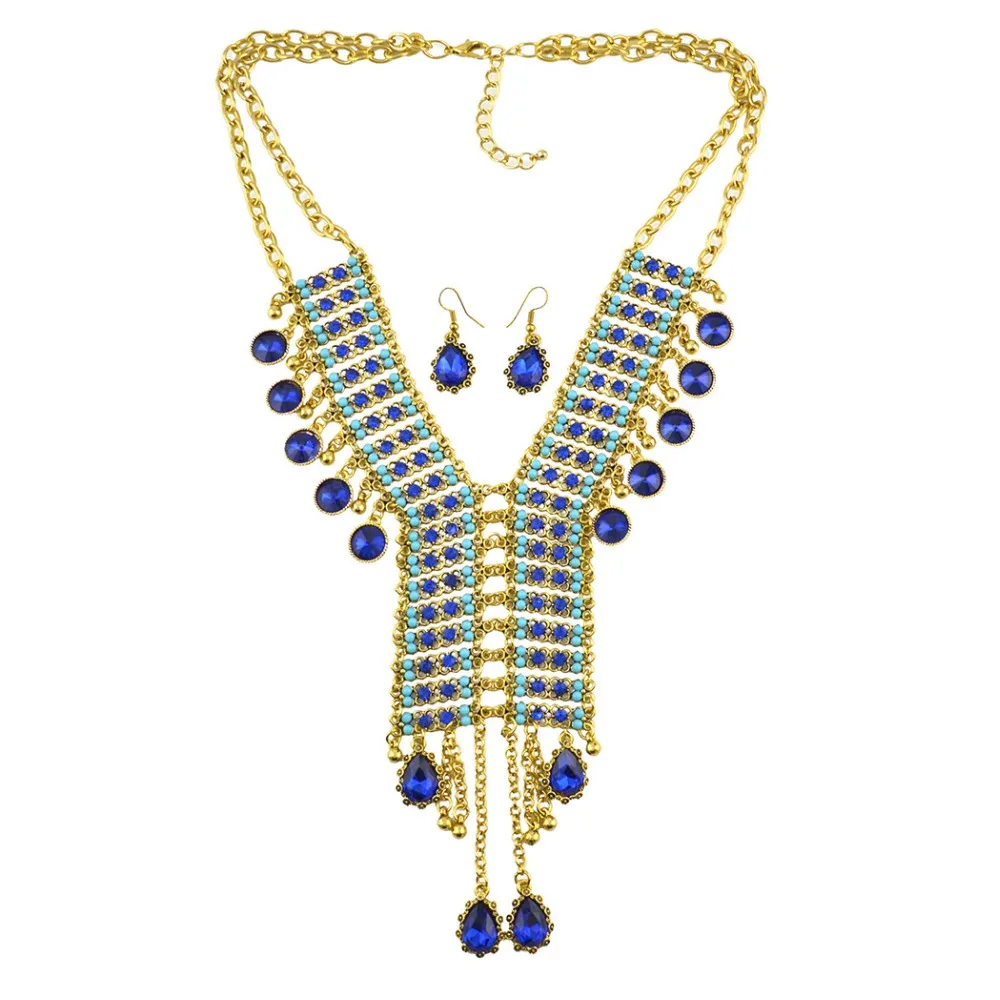 Богемные золотые металлические кристаллы массивные ожерелья с бусинами и серьги