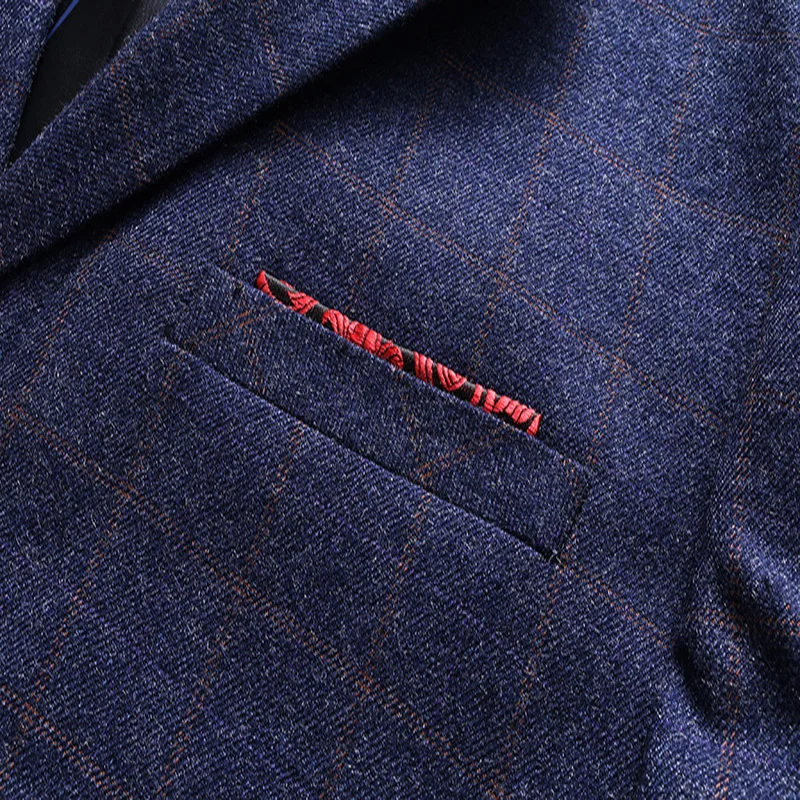 Пиджак + брюки жилет синий клетчатый костюм официальная одежда