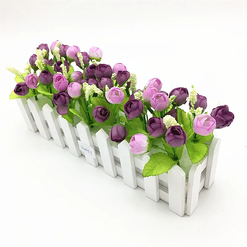 Style 1 30 см Свадебные Декоративные искусственные цветы маленькие горшечные растения поддельные розы набор с белым забором - Цвет: Style 1