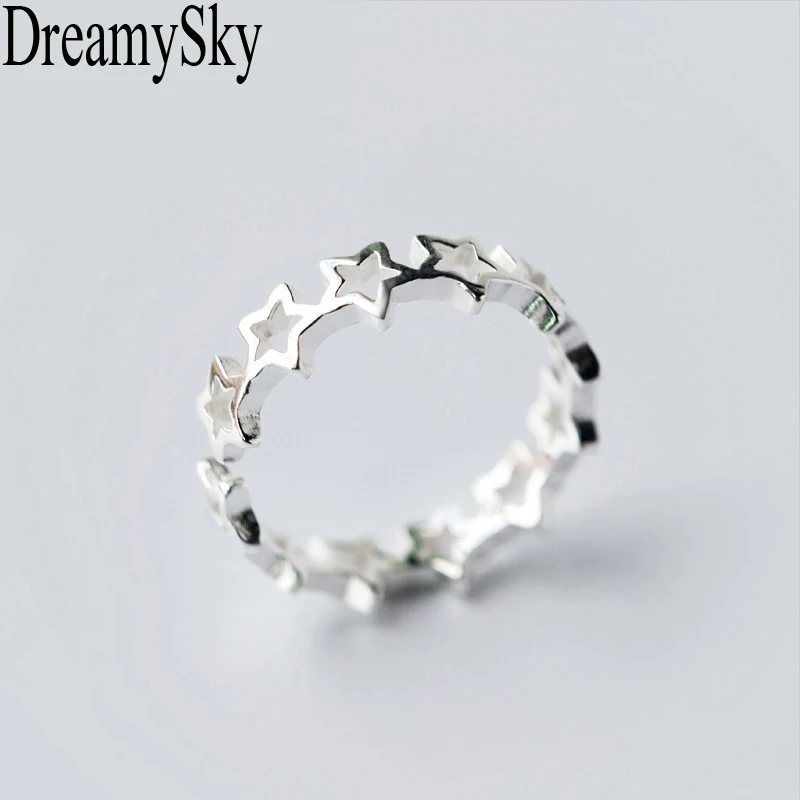 Женское кольцо со звездами DreamySky регулируемое обручальное из настоящего серебра
