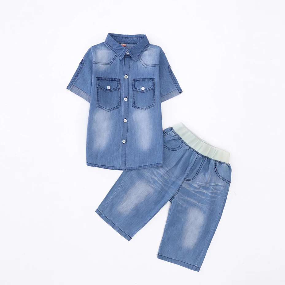 Summer Kids Clothes Denim Blouse+Light Straight Pants Casual Boys Sets Teenage Children's Clothing For 4 6 8 10 12 13 Years | Детская
