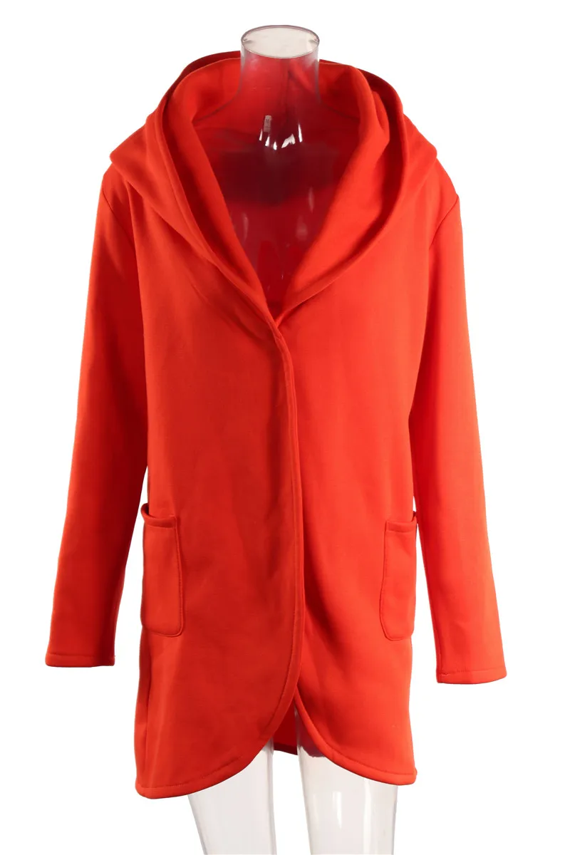 Модное женское пальто, верхняя одежда XXXXL 5XL размера плюс, повседневная куртка с карманами и капюшоном, осенне-зимний стиль, свободные однотонные, стиль Харадзюку, одежда - Цвет: Оранжевый
