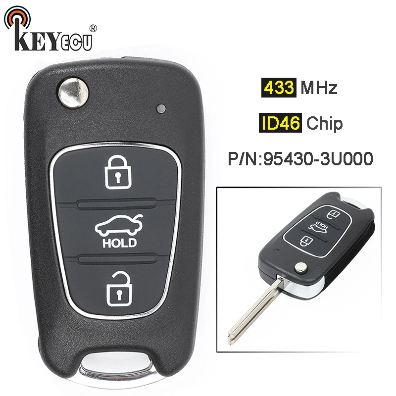 

KEYECU 433MHz ID46 Chip P/N: 95430-3U000 Upgraded Flip Folding 3 Button Remote Key Fob for Kia Sportage 2010 2011 2012 2013 2014