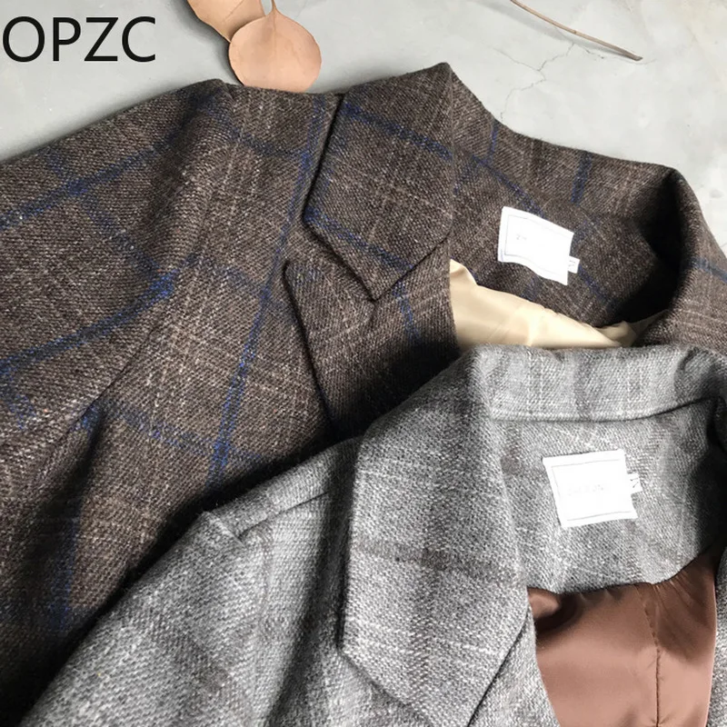Opzc 2018 Новинка зимы Англия ретро шик проверить шерстяное пальто клетчатый костюм