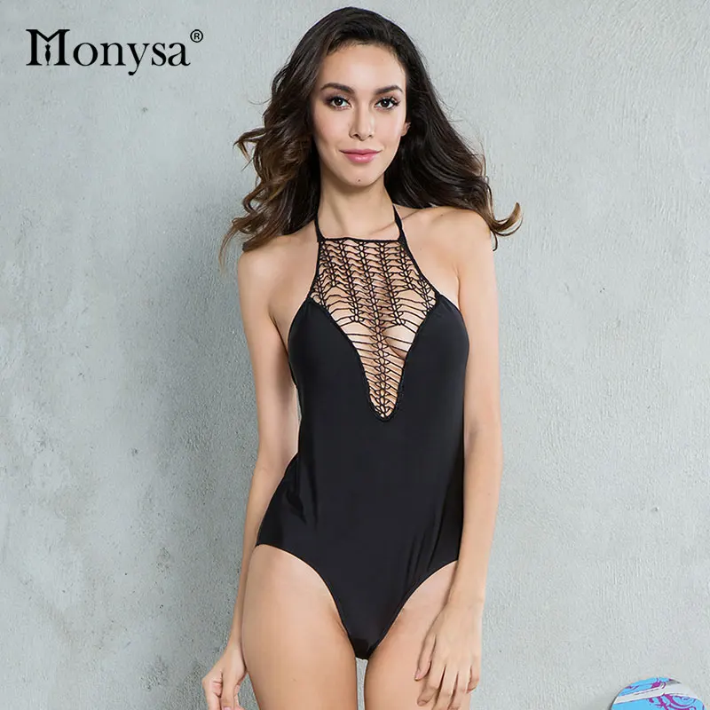 Monysa Sexy Купальный костюм для женский черный купальники Одна деталь 2018 летняя