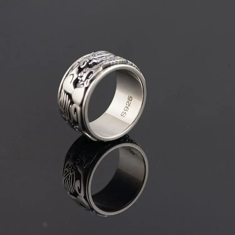 FNJ 925 Серебряное кольцо с модным рисунком дракона,, S925 Стерлинговое тайское серебро, кольца для мужчин, ювелирные изделия, США Размер 7,5-11