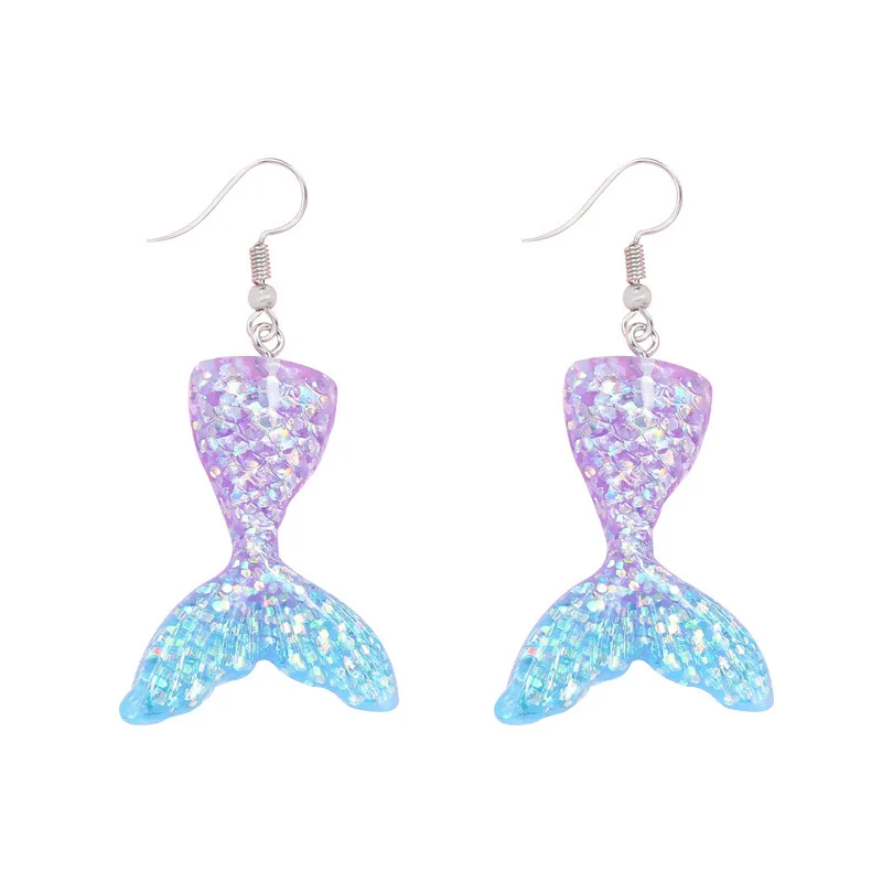 INS Net Red a Gradient Mermaid Ji ear hook Girl's Heart Русалка из смолы хвост пены Серьги Гвоздики/пост