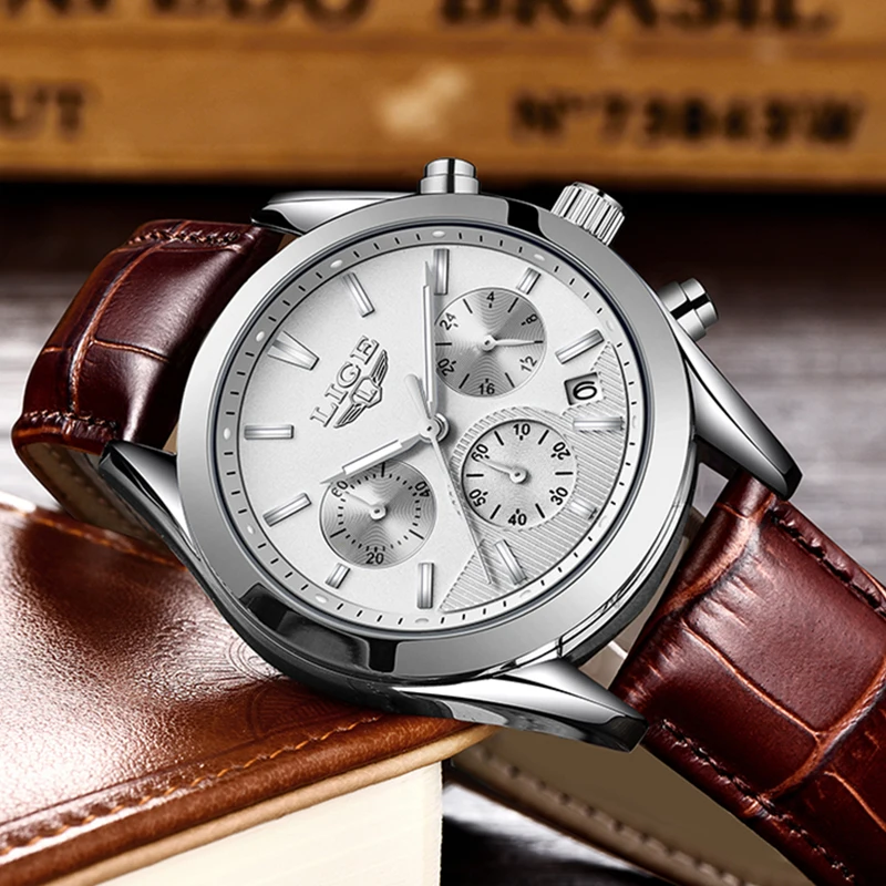 LIGE мужские часы Relojes Hombre 2019 топ бренд роскошные коричневые кожаные деловые