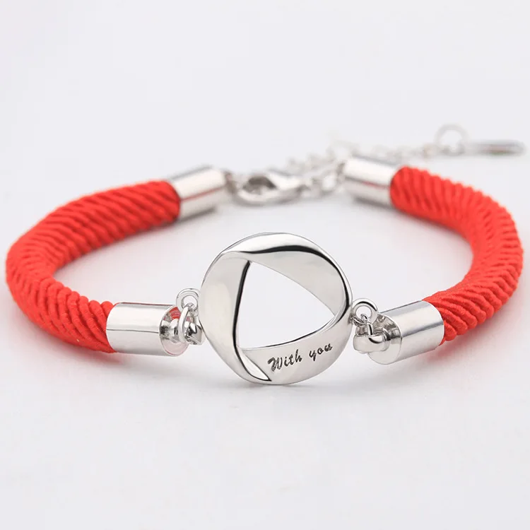 red for women Письмо Wish You красный черный нить Циркон кристаллы браслет Серебряный цветной круг Шарм браслет для женщин мужчин женщин пара подарок - Окраска металла: red for women