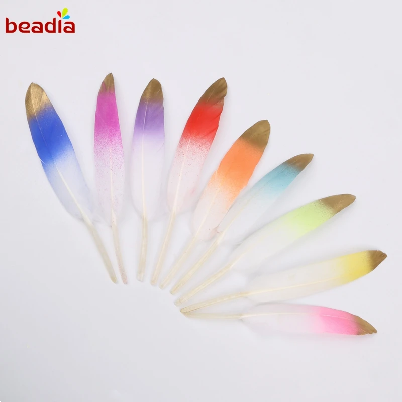 Gold Silver Color Painted Natural Goose Feather Charms Pendants for Jewelry Making Accessories DIY Women Earrings | Украшения и