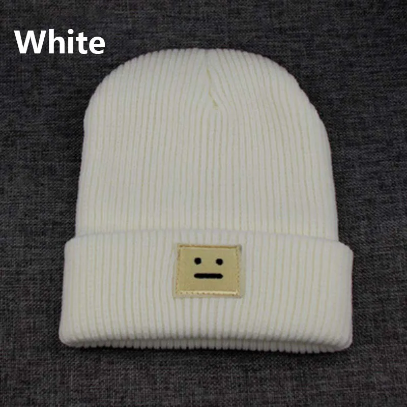 White Корейская НОВАЯ шапка осень-зима, модная теплая вязаная шапка в британском стиле, Повседневная вязаная шапка со смайликом для женщин, уличные головные уборы - Цвет: White
