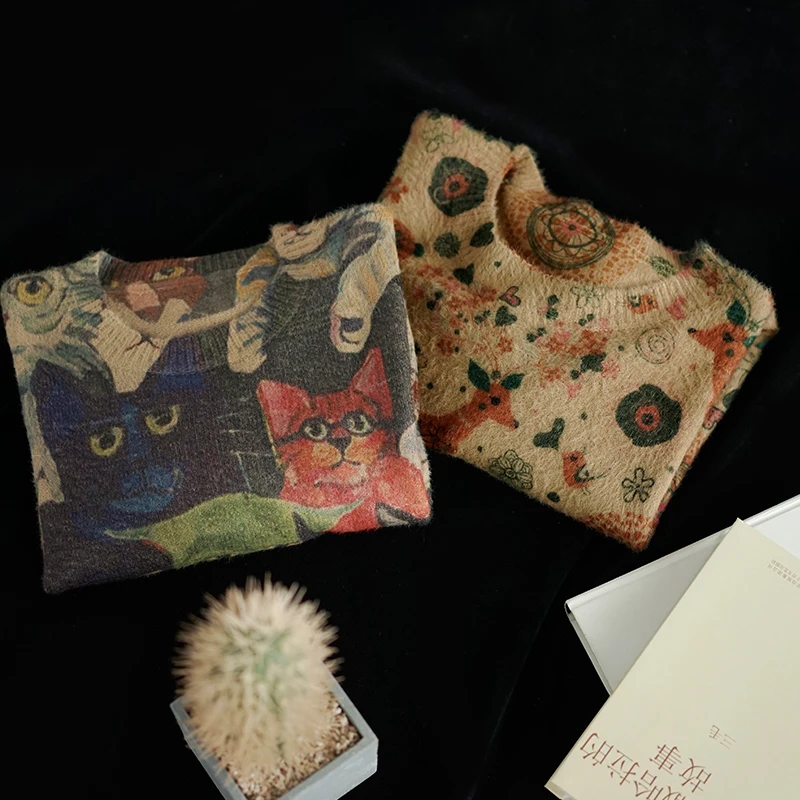 Осенне-зимний свитер Ретро стиль женский модный вязаный топы с круглым вырезом