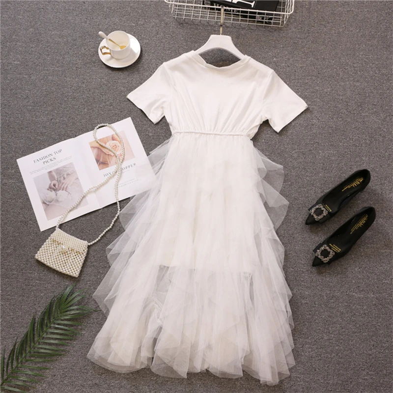 Женское Сетчатое платье FMFSSOM черное/Белое средней длины с высокой талией и