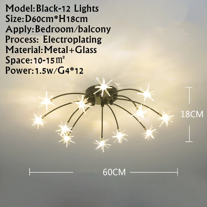 Black-12 lights TRAZOS Nordic золото/черный/серебристый светодиодный потолочный светильник s 12/15/21 светильник s Ледяной цветок Стекло потолочный светильник современный Гостиная потолочный светильник - Цвет корпуса: Black-12 lights