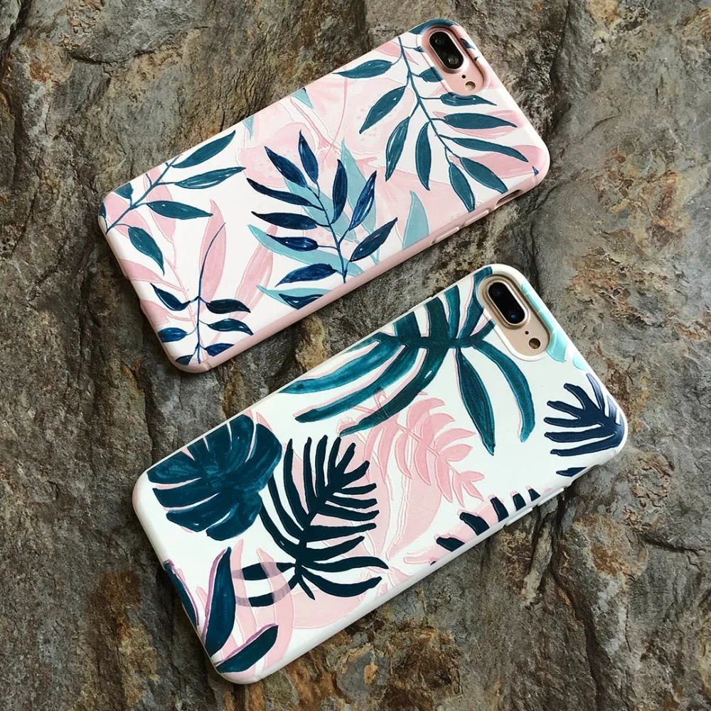 Kerzzil Fashion Artistic Leaf Phone Case For iPhone 7 6 6S 8 Plus frosted Soft Silicone TPU iPhone6 Leaves Back Cover |