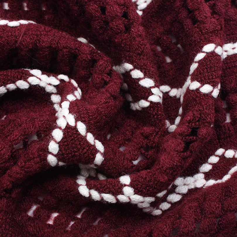 Женский зимний теплый вязаный снуд бордовый/розовый с полым дизайном стильный