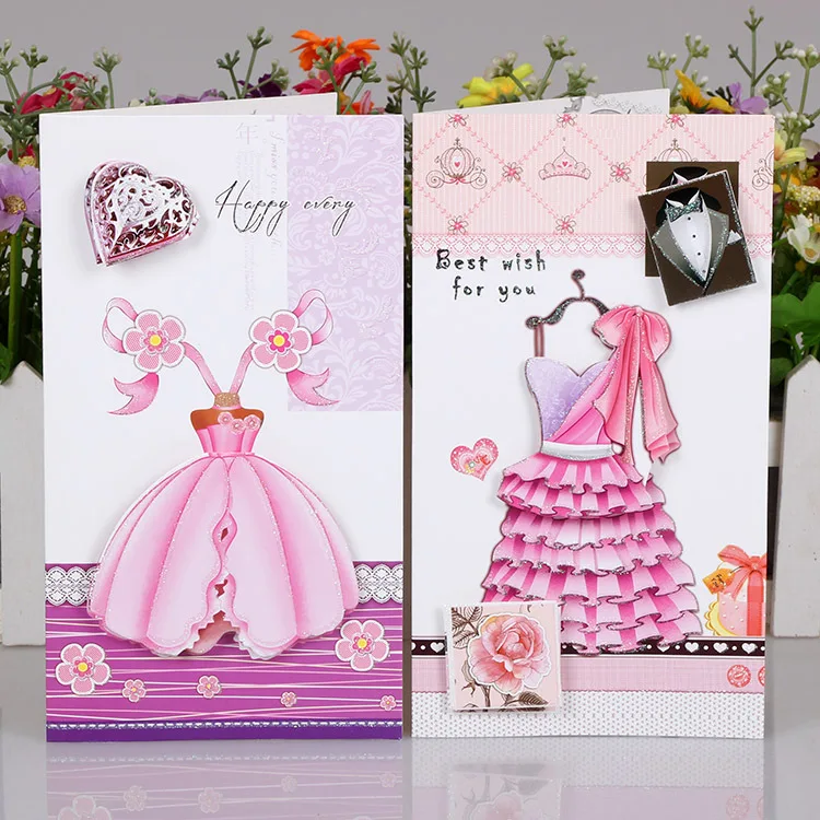 24 шт./лот свадебное платье ткань записок визиток/3D карты/Поздравительные