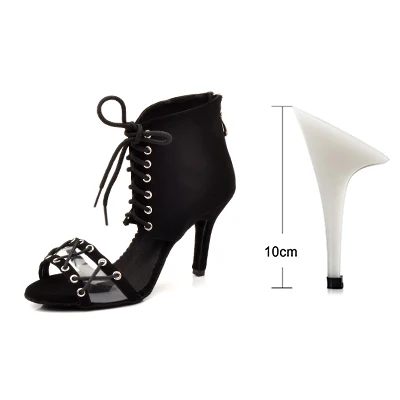 Black 10cm Ladingwu/модные ботинки для латинских танцев; женская обувь для сальсы; Танцевальная обувь с мягкой подошвой; Обувь для бальных танцев; замшевая и полиэфирная обувь - Color: Black 10cm