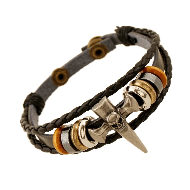 Браслет в стиле панк-рок с черепом для мужчин и женщин ювелирное изделие шипами