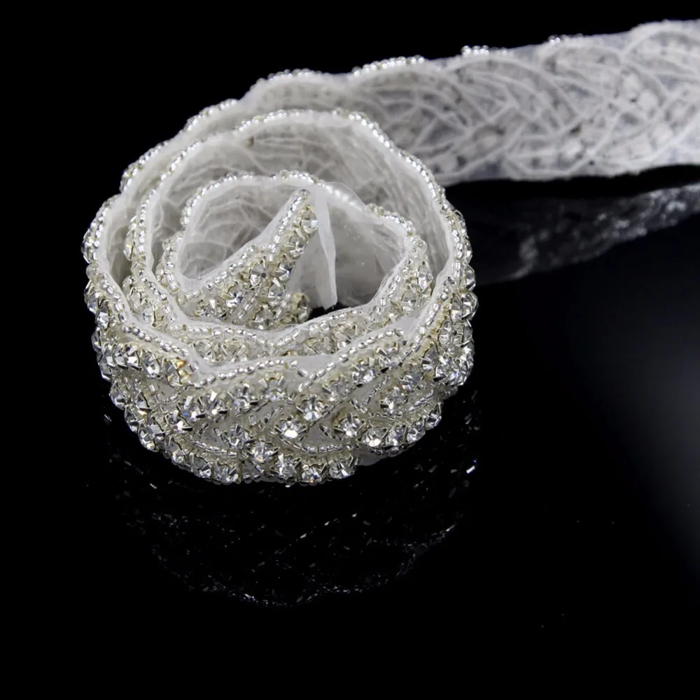 1 ярд Серебряный горный хрусталь отделка железа на бисером кристалл аппликация