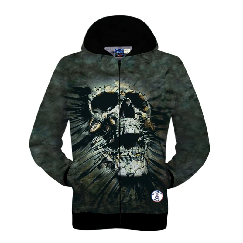 Мужская куртка с длинным рукавом капюшоном и 3D принтом черепа модная верхняя