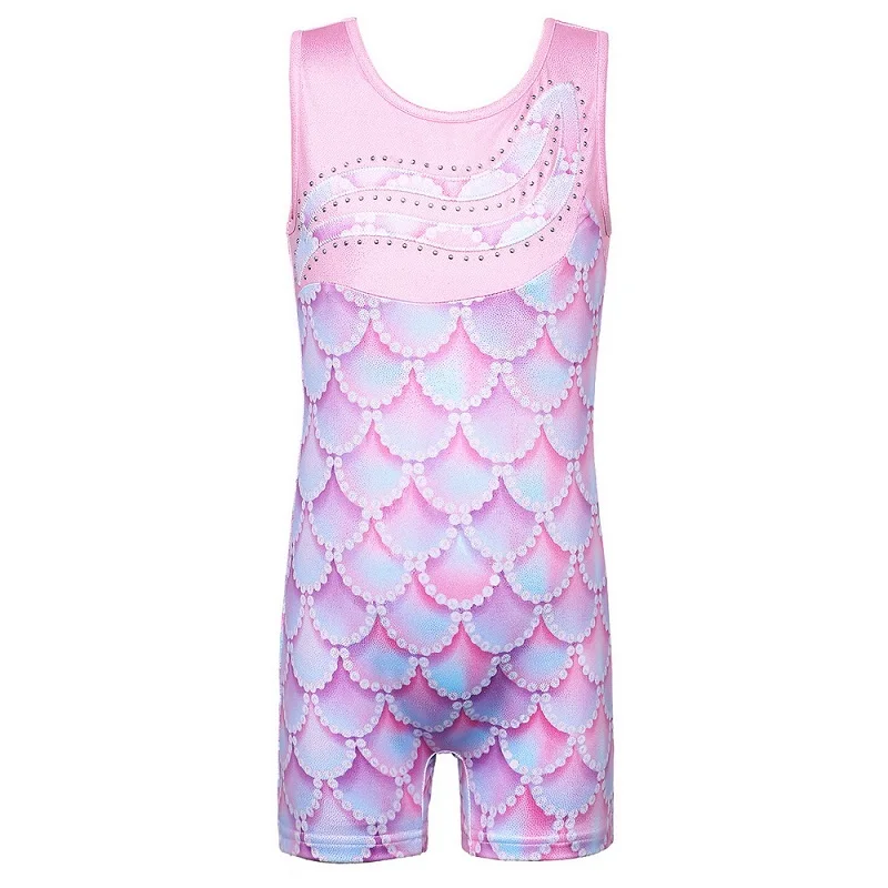 B175 Pink Mermaid BAOHULU/купальник для девочек-подростков от 4 до 11 лет, гимнастический комбинезон, градиентный синий Biketard Стразы Детская Одежда для танцев, балетный костюм - Цвет: B175 Pink Mermaid