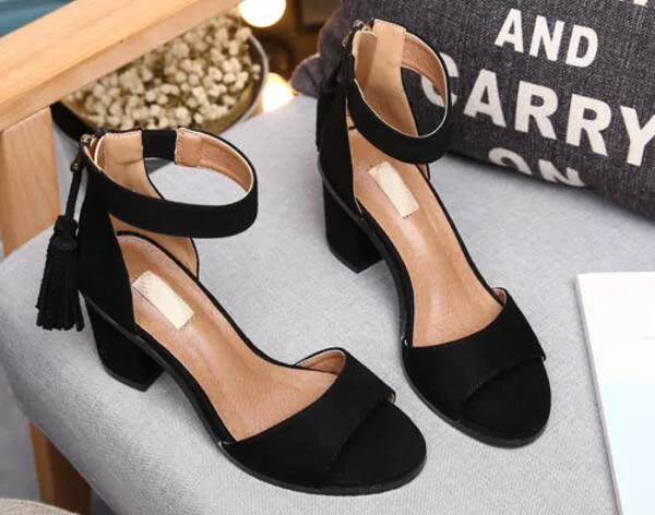 zapatos mujer chunky ladies shoes woman ankle strap summer high heels chaussure femme women sandals pumps tassels P170512 | Обувь