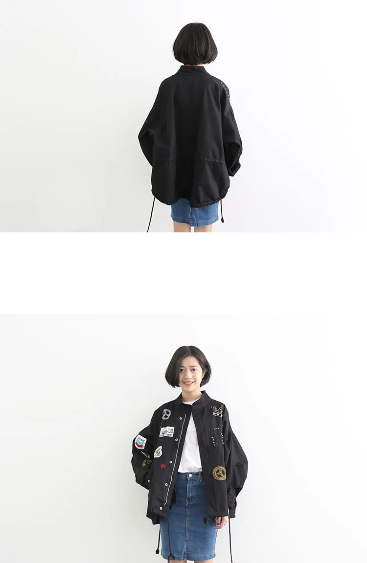 Women Cotton Jacket Coat Fashion Women Bomber jacket Embroidery Applique Rivets Oversize Women Coat Army Green Cotton Coat