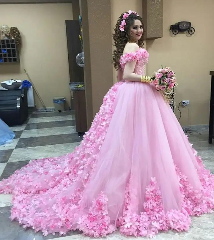 

BRITNRY 2019 Luxury Sweetheart Ball Gown Pink Floral African Wedding Gown