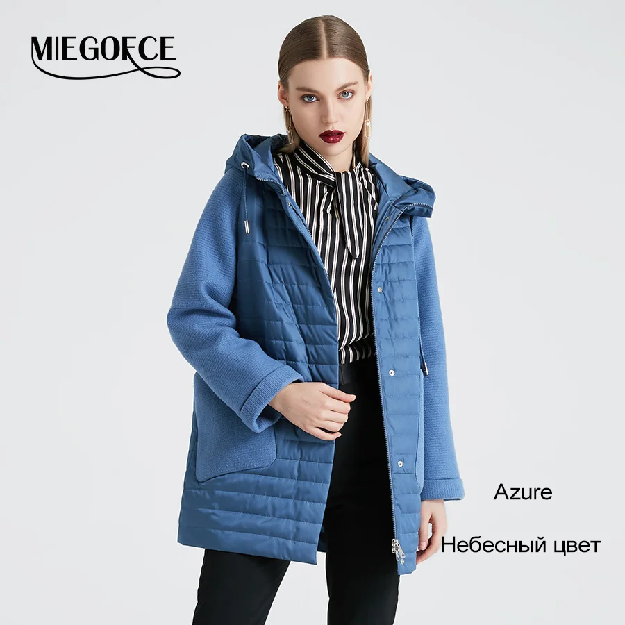 612 Azure MIEGOFCE Новая весенне-осенняя коллекция пальто Женская весенняя куртка с капюшоном горячая - Цвет: 612 Azure