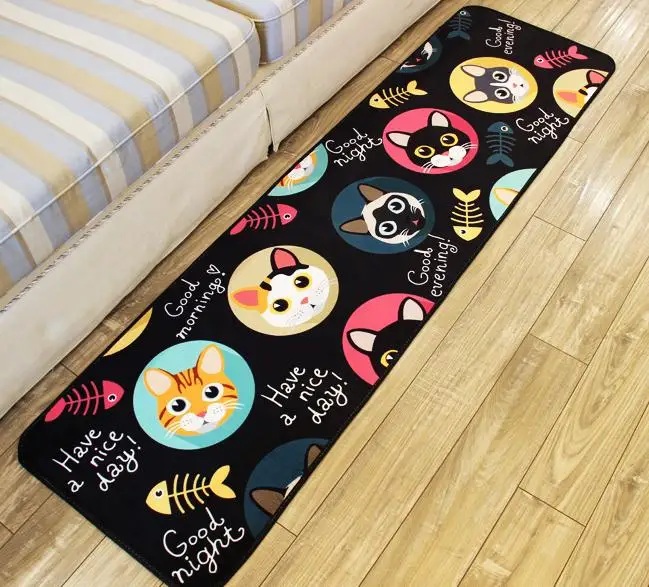 

PAYSOTA Cat And Fish Kitchen Mat Strip Room Carpet Window Rug Bibulous Antiskid Korean Cartoon Mats