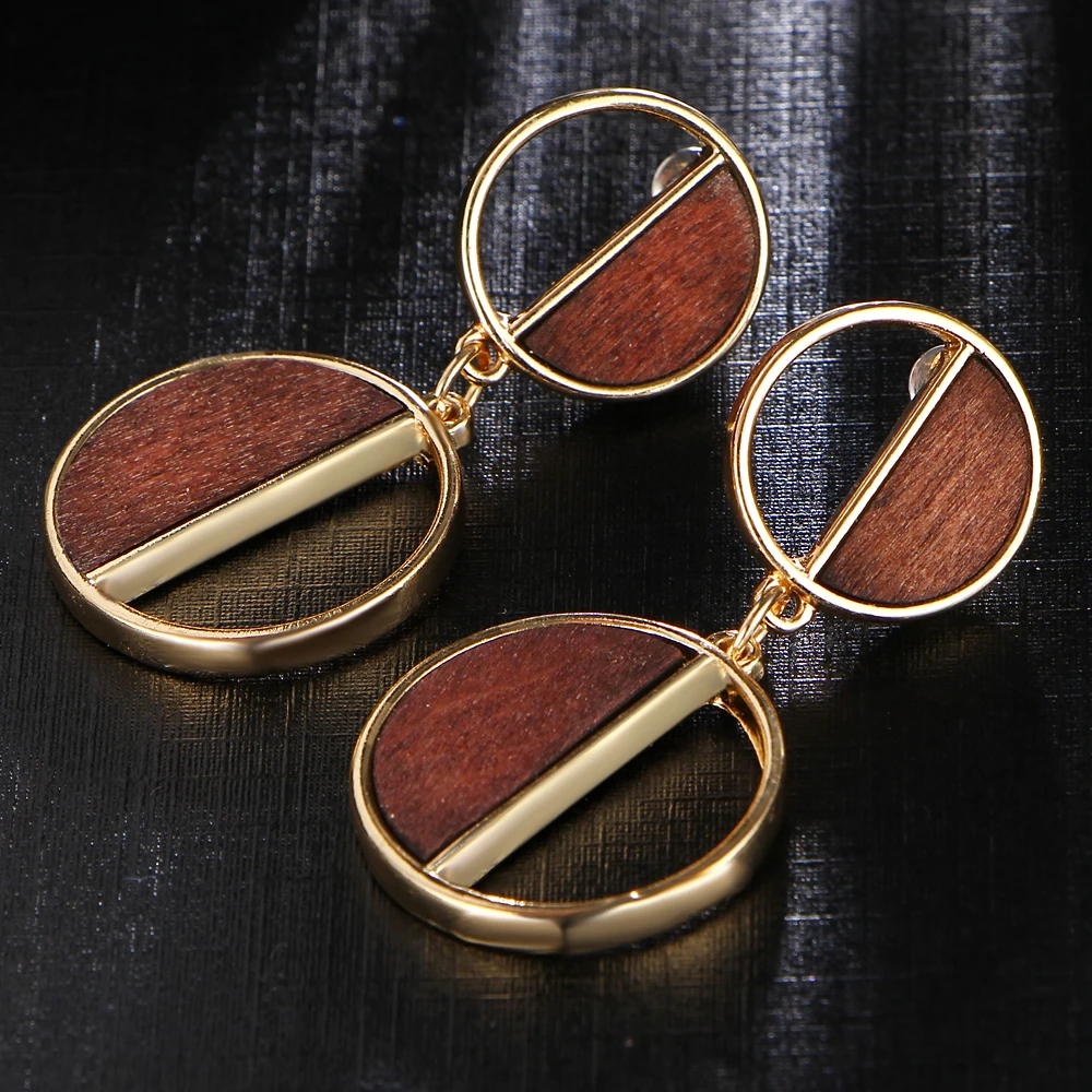 Если я мода простой стиль Деревянные Подвески Серьги гвоздики полые