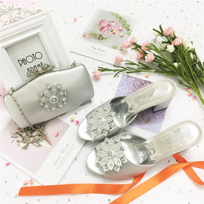 Silver-8cm Свадебный комплект из туфель и сумочки, г., оранжевый цвет, хорошее качество, африканский нигерийский летний комплект из туфель и сумочки - Цвет: Silver-8cm