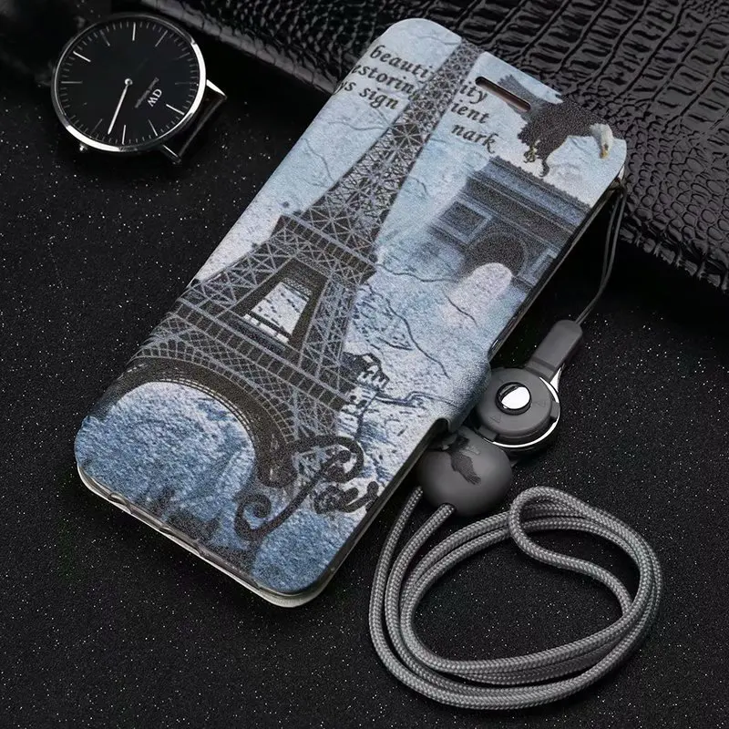 Black Tower PDGB чехол для Meizu M3 Note M5 M5s M6 Note M6S U10 U20 цветной кожаный чехол с рисунком бабочки цветка башни+ ремешок - Цвет: Black Tower
