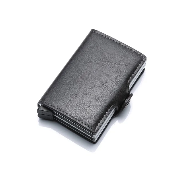 dark gray Антиrfid защита для мужчин и женщин id держатель для кредитных карт кошелек металлический кожаный алюминиевый бизнес чехол для банковских карт кредитница держатель для карт - Цвет: dark gray