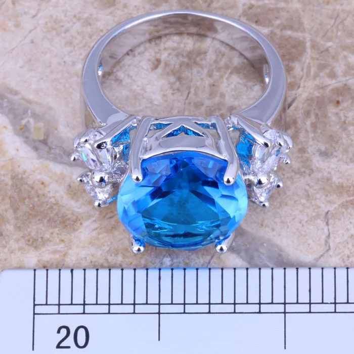 Женское посеребренное кольцо с голубым цирконием размеры 6 / 7 8/9 R0586|ring size|jewelry