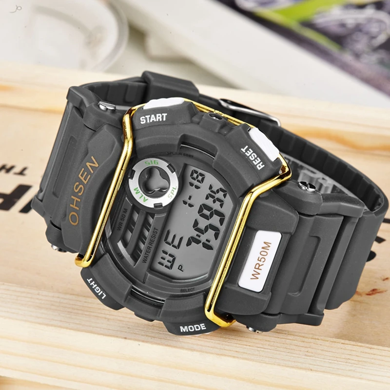 OHSEN Брендовые мужские кварцевые спортивные деловые наручные часы с резиновой