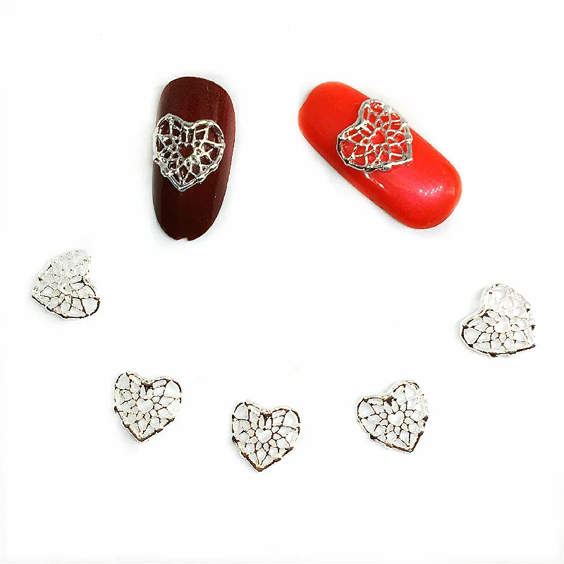 

20Pcs Silver Love Heart Nail Art Decorations Hollow 3d Alloy Nailart Supplies Charms Studs Dekor Para Embellishments Nail Design