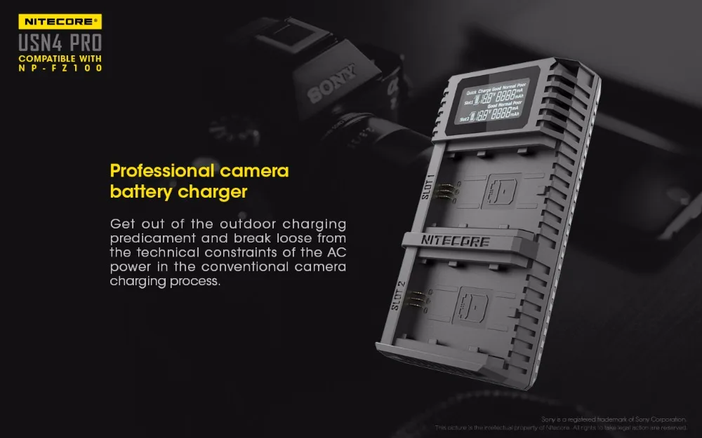 Nitecore USN4 PRO цифровой двойной слот Путешествия Камера зарядное устройство для sony NP-FZ100 батареи, совместимый с a7 III, a7R III, a9
