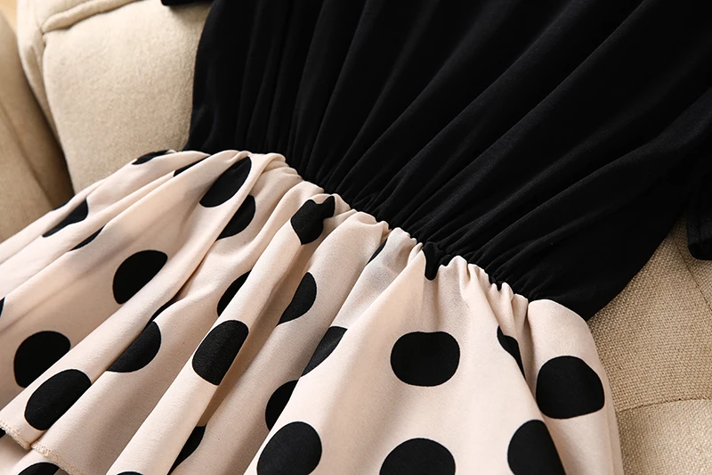 Летнее платье 2019 женское модное лоскутное в горошек с коротким рукавом