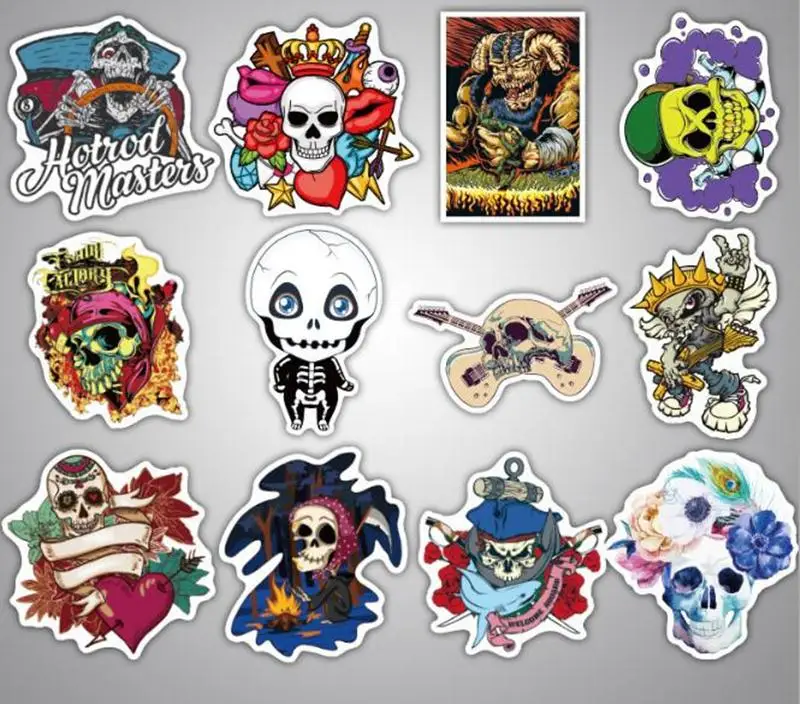 100 шт./лот Забавный Скелет Череп Мультяшные детские наклейки для багажа чемодан
