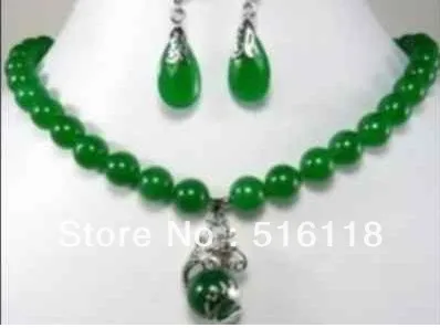 

Free Shipping 10mm silver dragon jade earrings pendant necklace sets