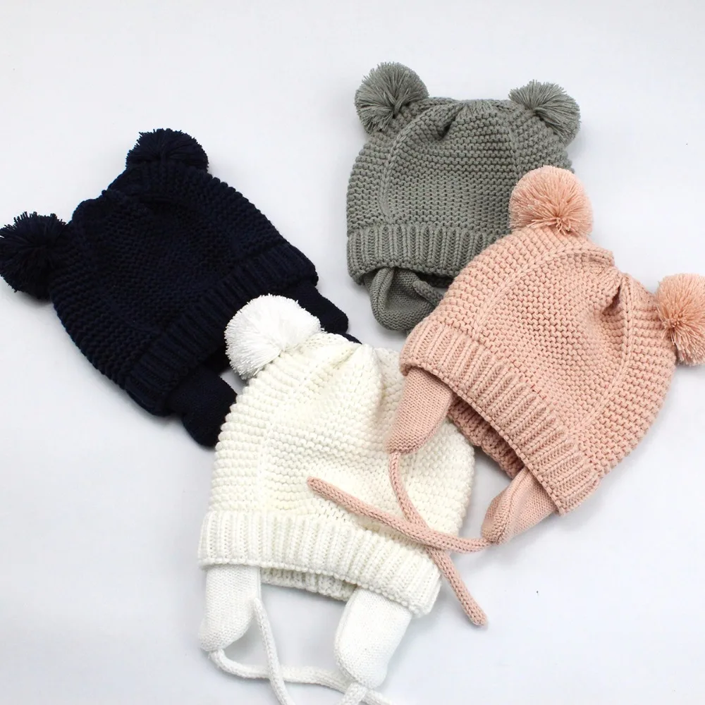 Милая детская шапка Bear Ears мягкая хлопковая для новорожденных двухслойная теплая