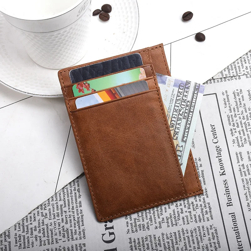 Тонкий кошелек для карт из натуральной кожи RFID Блокировка ID держатель кредитных