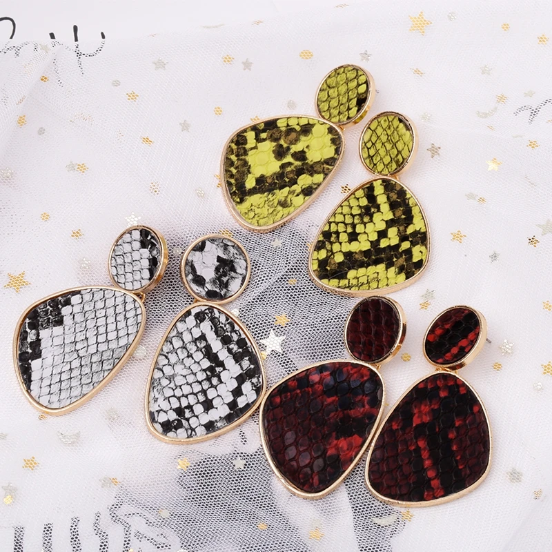 Junlead Fashion Unique design Boho Vintage gold Metal Pendant Drop Oorbellen Snake Skin Print Dangle Earrings For Women Jewelry | Украшения