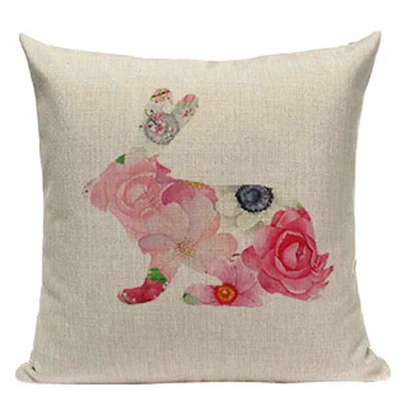 Наволочка с акварельными животными оленем Кроликом декоративная подушка